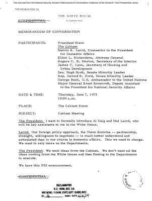 June 7, 1973 - Cabinet Meeting