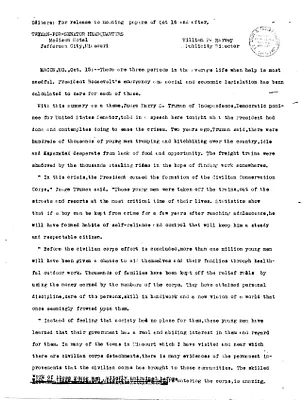 Press Release, Truman for Senator State Headquarters