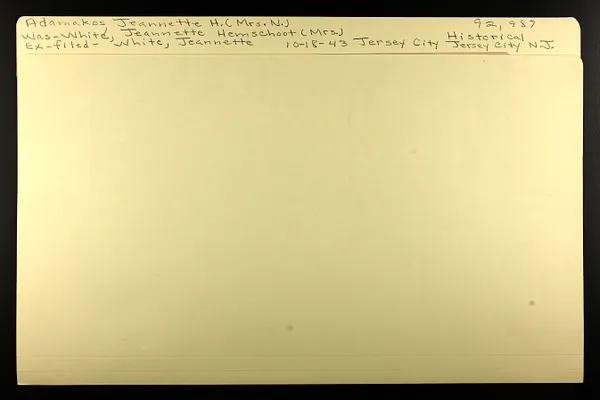 Adamakos, Jeanette H. (Mrs. N.) was White, Jeanette Hemschoot