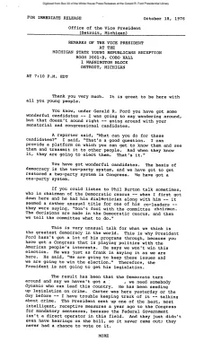 Remarks of the Vice President at the Michigan State Young Republicans Reception [Speeches by Others]