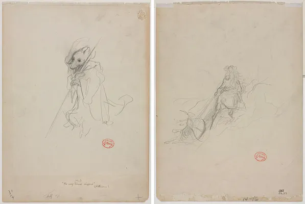 Sketch for "The Wolf Turned Shepherd" (recto) Sketch of Hunting Scene (verso)