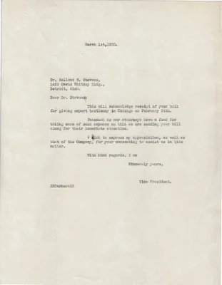 Letters Sent to Dr. Rolland H. Stevens [Rollin H. Stevens], March 1, 1930