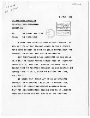 Telegram from President Harry S. Truman to Prime Minister Winston Churchill