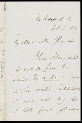 Letter from Theodore Tilton, The Independent, to William Lloyd Garrison, Feb. 6, 1866