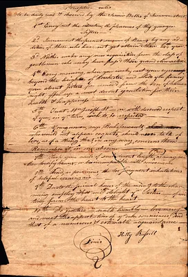 Kitty Russell to Penelope Russell “Preceptive rules to be daily read & observed by the Senior Belles of Summer street ” c. 1790