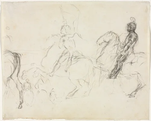 Battle Scene with Armored Figures on Horseback (recto)