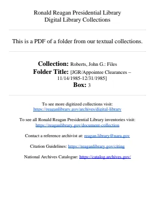 [JGR/Appointee Clearances - 11/14/1985-12/31/1985]