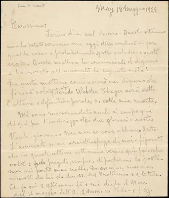 Bartolomeo Vanzetti autographed letter to his friends, [Charlestown], 18 May 1924
