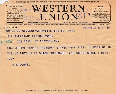 Telegram to H.H. Barker, March 22, 1930