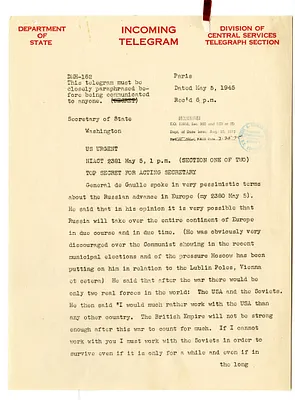 Telegram from Jefferson Caffery to Secrertary of State Edward Stettinius
