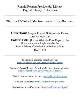 [Indian Affairs] - Final Report to the Governor and the Legislature by the State Advisory Commission on Indian Affairs