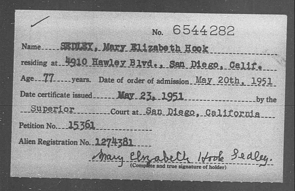 Sedley, Mary Elizabeth Hook - 1951