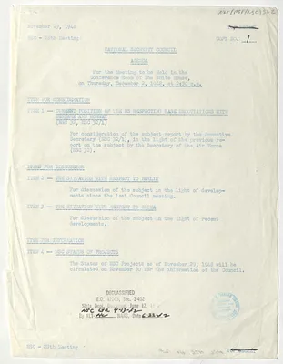 Agenda, Twenty-Eighth National Security Council Meeting