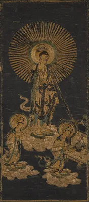Embroidered Welcoming Descent of Amida Triad