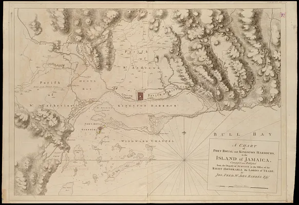 A chart of Port Royal and Kingston Harbours, in the island of Jamaica