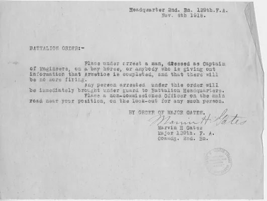 Battalion Order from Major Marvin H. Gates