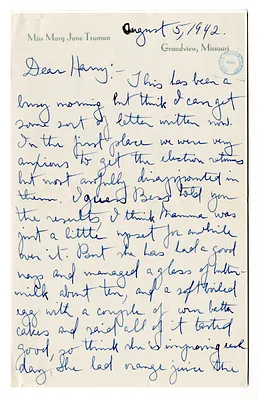 Letter from Mary Jane Truman to Harry S. Truman
