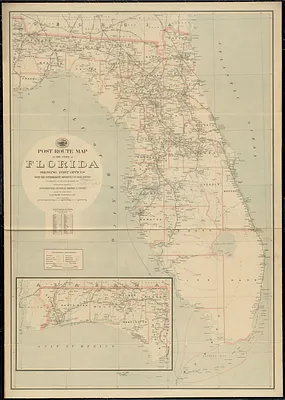 Post route map of the state of Florida showing post offices with the intermediate distances on mail routes in operation on the 1st of December, 1903