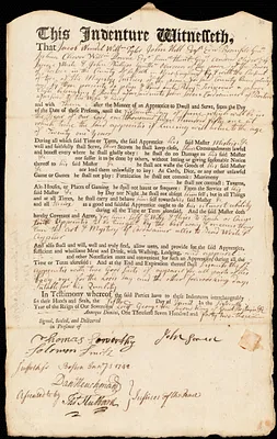 Benjamin Scrivener indentured to apprentice with John Soren of Boston, 5 January 1742
