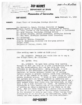 Memorandum of Conversation with Secretary of State Dean Acheson, Foreign Minister of Norway Halvard Lange, and Others