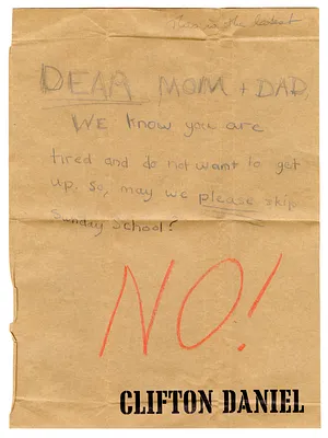 Note from Clifton Truman Daniel to Margaret and Clifton Daniel