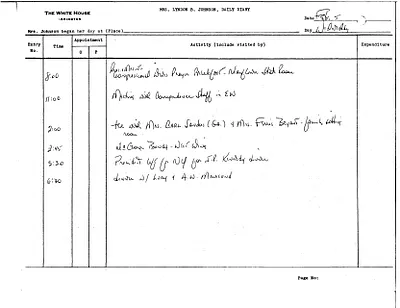 Lady Bird Johnson's Daily Diary Entry, 2/5/1964