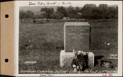 Elbridge Packard, Woodlawn Cemetery, new section, lot 60, Enfield, Mass., Sept. 7, 1928