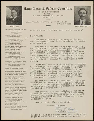 Frank R. Lopez (Sacco-Vanzetti Defense Committee) typed letter signed (circular) to Dear Friend, [Boston, Mass.], April 1, 1923