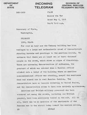 Telegram from George Kennan to Secrertary of State Edward Stettinius