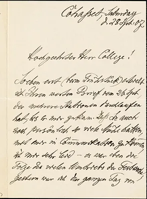 Pfleiderer, Otto, 1839-1908 autograph letter signed to Hugo Münsterberg, Cohasset, Mass., 28 September 1907