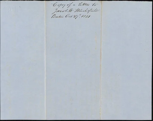 Copy of a letter from Samuel Warner to Jacob W. Stinchfield, 27 October 1851