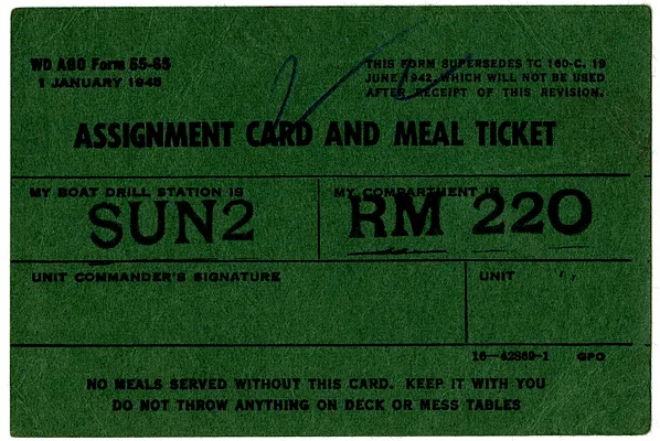 Assignment Card and Meal Ticket