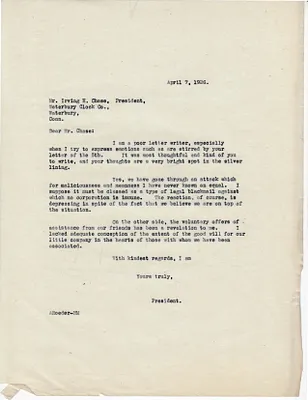 Letters Sent to Irving H. Chase, April 7, 1926