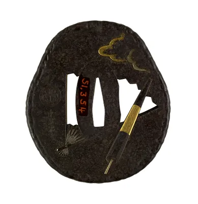 Tsuba with Openwork Fan and New Years Decorations