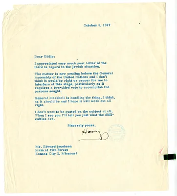 Correspondence Between President Harry S. Truman and Edward Jacobson