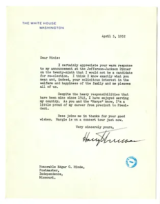Letter from Harry S. Truman to Edgar Hinde