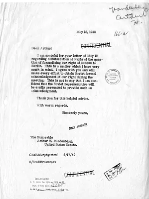 Letter from Secretary of State Dean Acheson to Senator Arthur H. Vandenberg