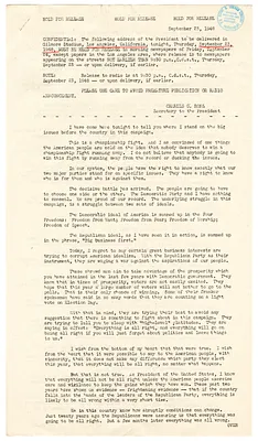 Press Release, Speech of President Harry S. Truman, Los Angeles, California