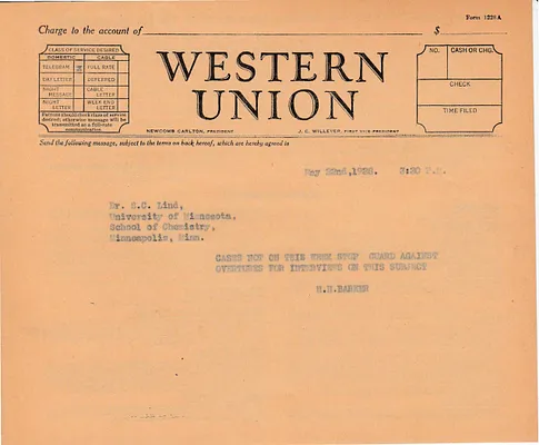 Telegram to S.C. Lind, May 22, 1928