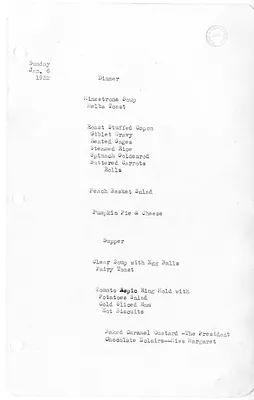 White House Dinner and Supper Menu