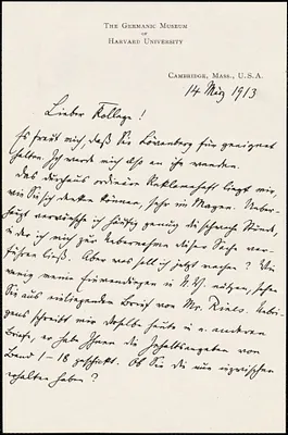 Francke, Kuno, 1855-1930 autograph letter signed to Hugo Münsterberg, Cambridge, Mass., 14 March 1913
