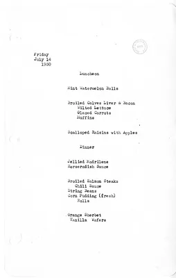 White House Luncheon and Dinner Menu