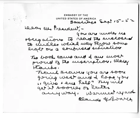 Letter from Ambassador Claude Bowers to President Harry S. Truman, with Attachment