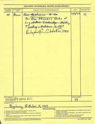 Memoranda for the President--Beginning October 5, 1969