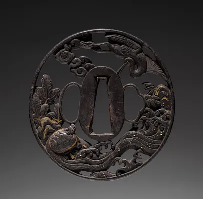 Sword Guard (Tsuba) with Crane and Tortoise