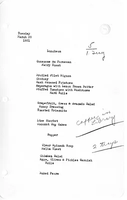 White House Luncheon and Supper Menu