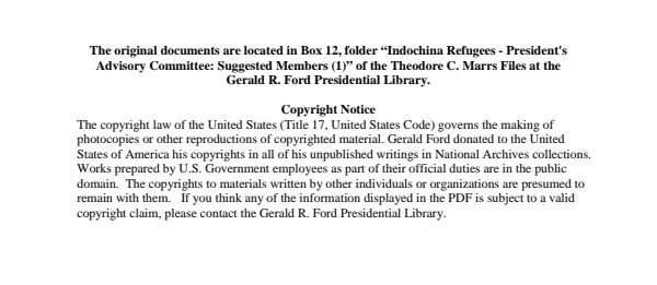 Indochina Refugees - President's Advisory Committee: Suggested Members (1)
