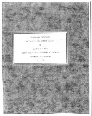 Background Memoranda on Visit to the United States of Liaquat Ali Khan, Prime Minister and Minister of Defense of Government of Pakistan