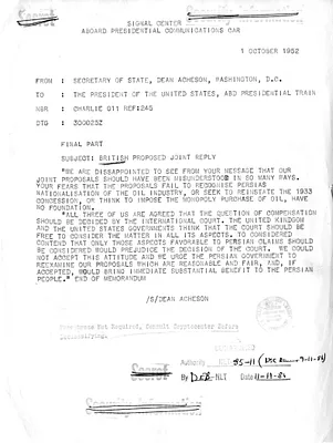 Teletype from Secretary of State Dean Acheson to President Harry S. Truman