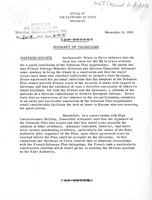 Memorandum, State Department Summary of Telegrams